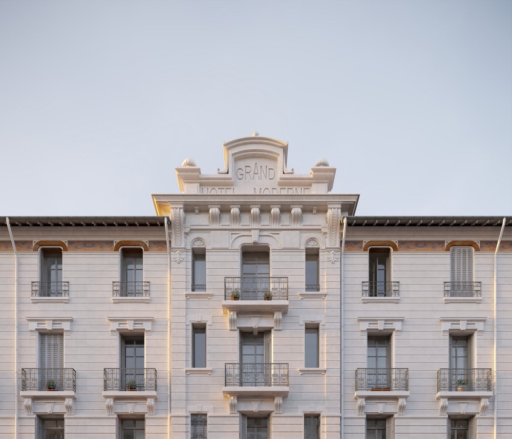 Façade restaurée du Grand Hôtel Moderne à Béziers