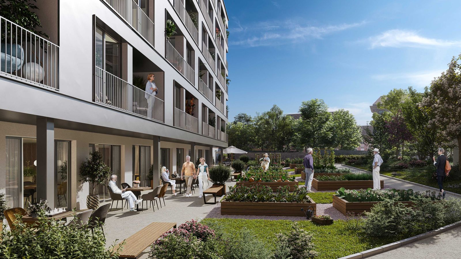 Parc paysager et espaces communs de la résidence seniors